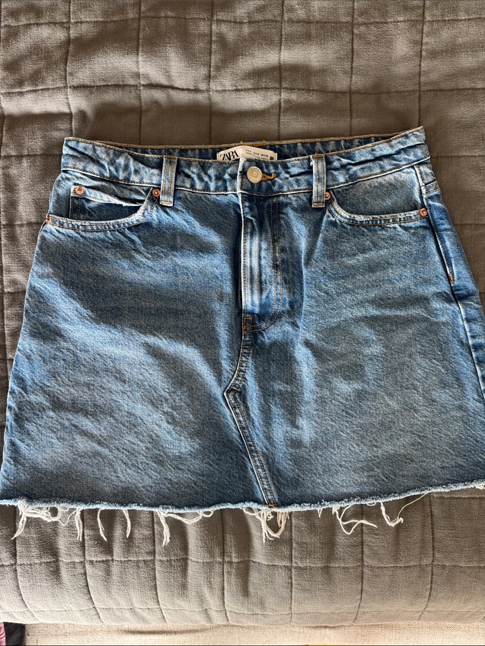 Zara Light Blue Distressed Denim Mini Skirt